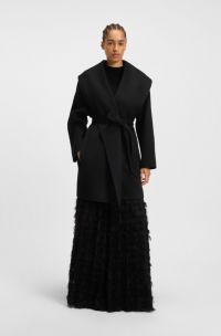 Regular-fit coat in a double-faced wool blend, Black