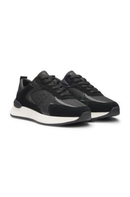 Suede-trim trainers with Double B monogram, Black