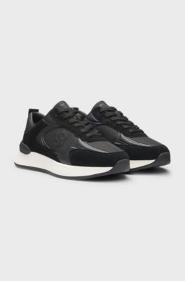 Suede-trim trainers with Double B monogram, Black