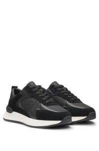 Suede-trim trainers with Double B monogram, Black