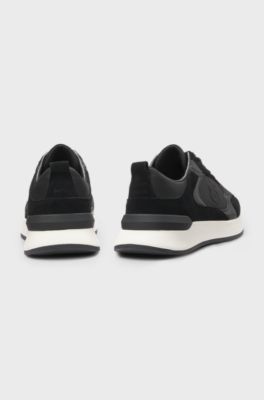 Suede-trim trainers with Double B monogram, Black