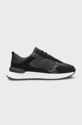 Suede-trim trainers with Double B monogram, Black