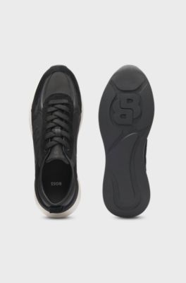 Suede-trim trainers with Double B monogram, Black