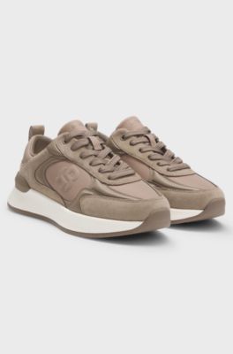 Suede-trim trainers with Double B monogram, Light Brown