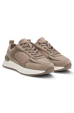 Suede-trim trainers with Double B monogram