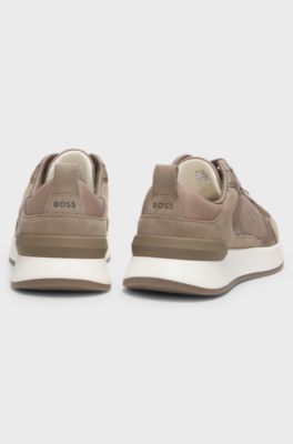 Baskets avec finitions en cuir su&eacute;d&eacute; et monogramme Double&nbsp;B, Brun chin&eacute;