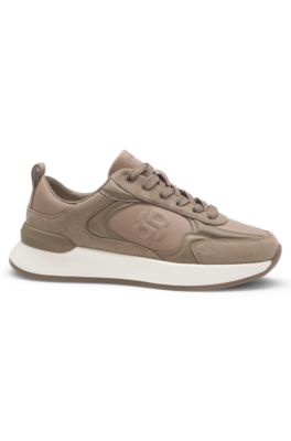 Suede-trim trainers with Double B monogram, Light Brown