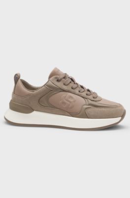 Suede-trim trainers with Double B monogram, Light Brown