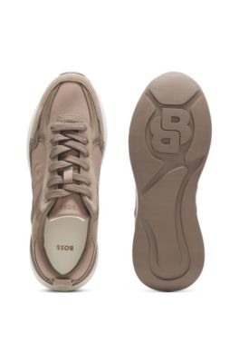 Suede-trim trainers with Double B monogram, Light Brown