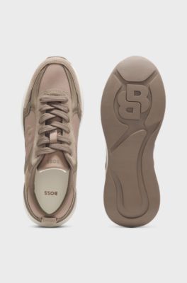 Suede-trim trainers with Double B monogram, Light Brown