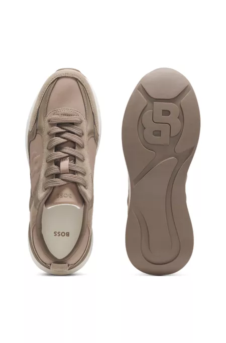 Suede-trim trainers with Double B monogram