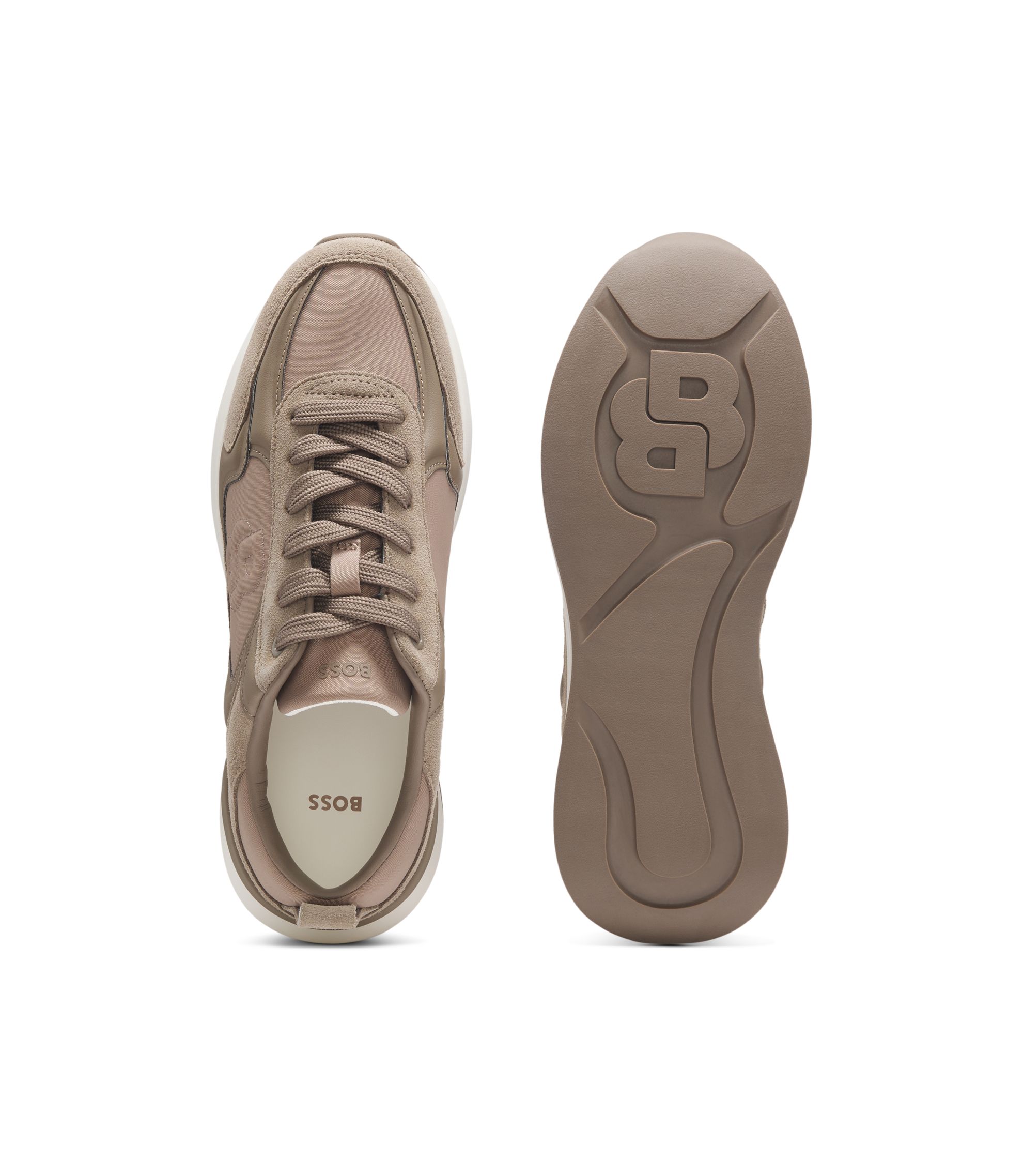 BOSS ダブルモノグラム スニーカー スエード/レザー BOSS - スエードトリムスニーカー Double Bモノグラム - ライト