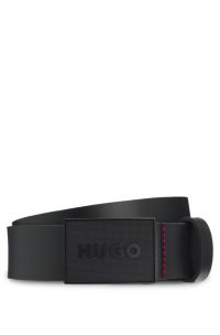 Buffalo-leather belt with plaque buckle, Black