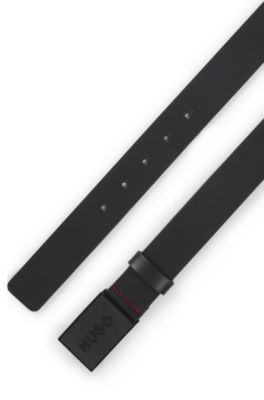 Buffalo-leather belt with plaque buckle, Black