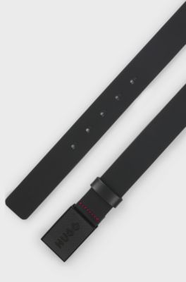 Embossed-logo belt in smooth Italian leather, Black