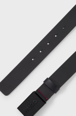 Italian-leather belt with logo plaque buckle, Black