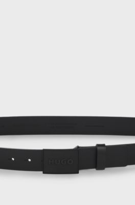 Buffalo-leather belt with plaque buckle, Black