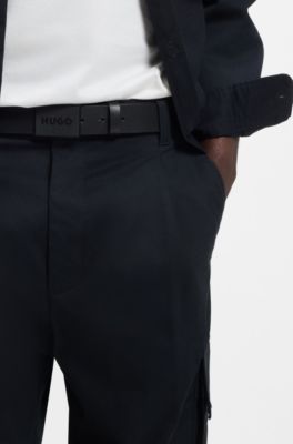 Embossed-logo belt in smooth Italian leather, Black