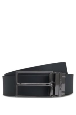 Ceinture r&eacute;versible en cuir fabriqu&eacute;e en Italie, Noir