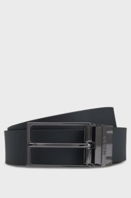 Italian-made reversible belt in leather, Black