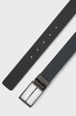Italian-made reversible belt in leather, Black