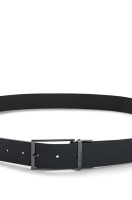 Ceinture r&eacute;versible en cuir fabriqu&eacute;e en Italie, Noir