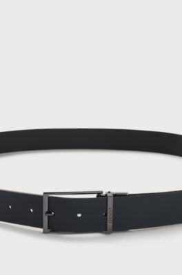 Italian-made reversible belt in leather, Black