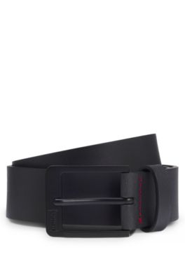 Italian-leather belt with logo buckle, Black