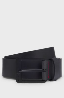 Italian-leather belt with logo buckle, Black
