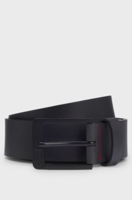 Smooth-leather belt with logo pin buckle, Black