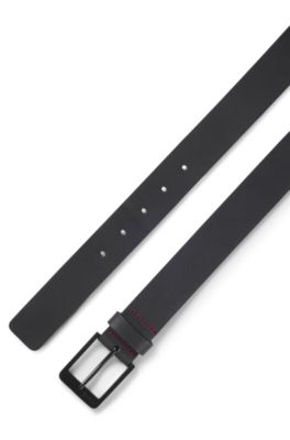 Italian-leather belt with logo buckle, Black