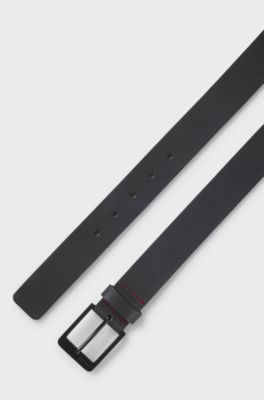 Embossed-logo belt in buffalo leather, Black