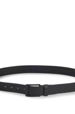 Italian-leather belt with logo buckle, Black