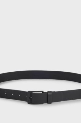 Italian-leather belt with logo buckle, Black
