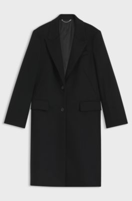 Abrigo regular fit de lana con solapas invertidas, Negro