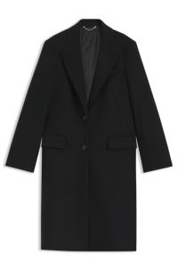 Regular-fit coat in wool with peak lapels, Black