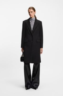 Regular-fit coat in wool with peak lapels, Black