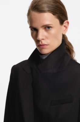 Regular-fit coat in wool with peak lapels, Black