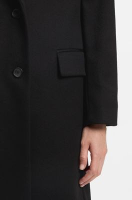 Regular-fit coat in wool with peak lapels, Black