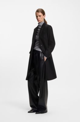 Regular-fit coat in wool with peak lapels, Black