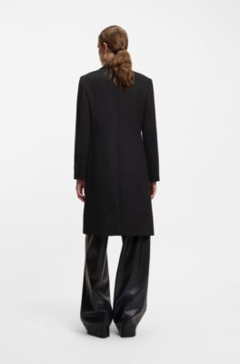 Regular-fit coat in wool with peak lapels, Black