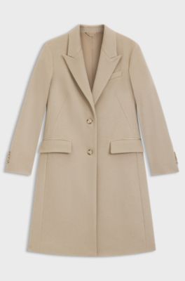 Abrigo regular fit de lana con solapas invertidas, Beige claro