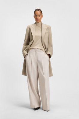 Regular-fit coat in wool with peak lapels, Light Beige