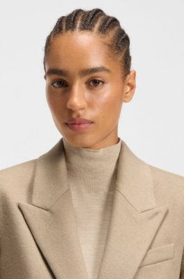 Regular-fit coat in wool with peak lapels, Light Beige