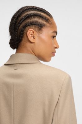 Regular-fit coat in wool with peak lapels, Light Beige