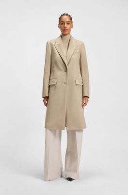 Regular-fit coat in wool with peak lapels, Light Beige