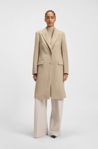 Cappotto regular fit in misto lana con revers a lancia, Beige chiaro