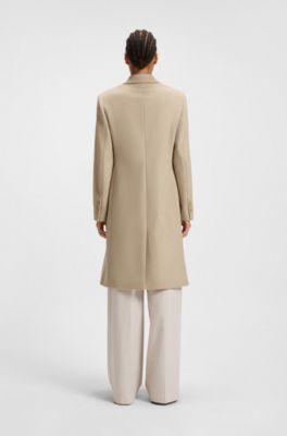 Abrigo regular fit de lana con solapas invertidas, Beige claro
