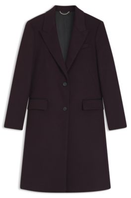 Regular-fit coat in wool with peak lapels, Dark Purple