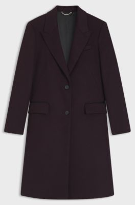 Cappotto regular fit in misto lana con revers a lancia, Viola scuro